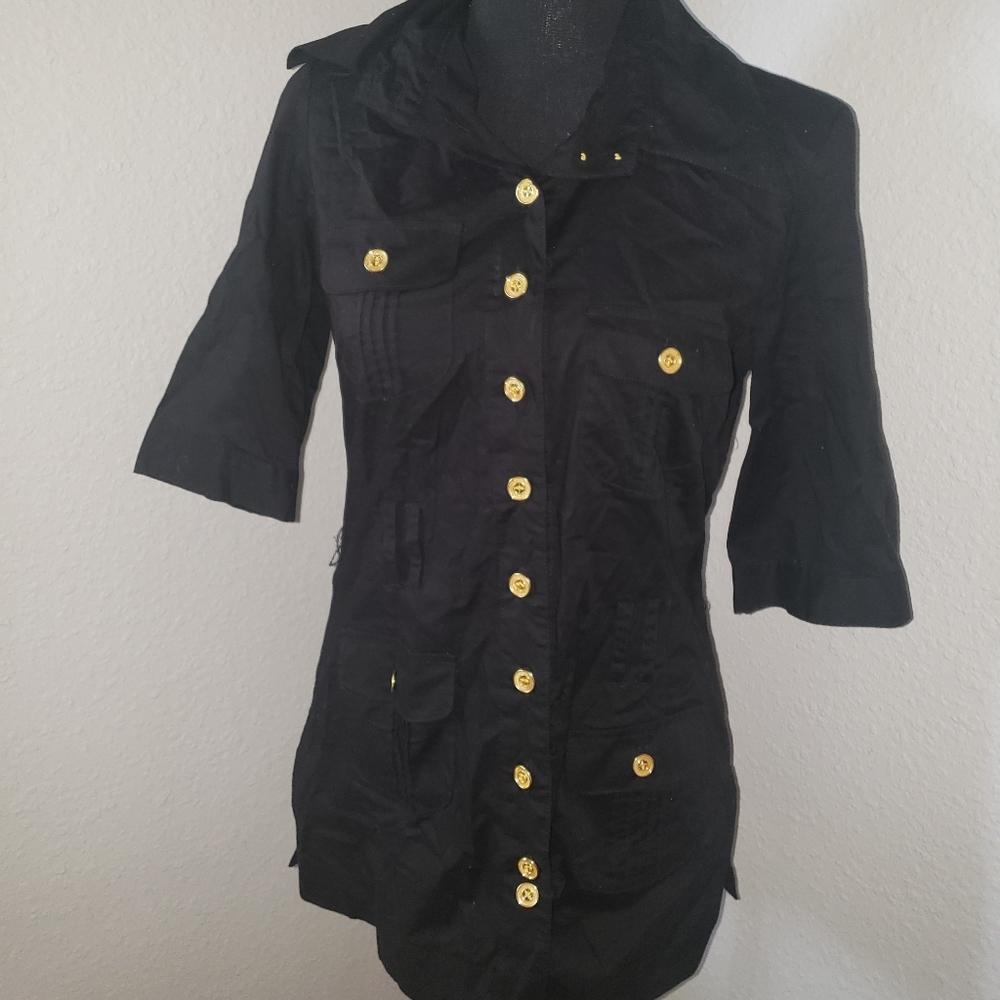 Ladies Chic Black and Gold Button Down Shirt